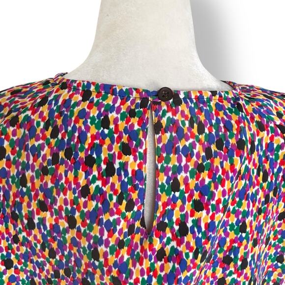 Vintage 90s Blouse Rainbow Dot Print Abstract Painterly Top Short Sleeve Medium - Picture 5 of 8